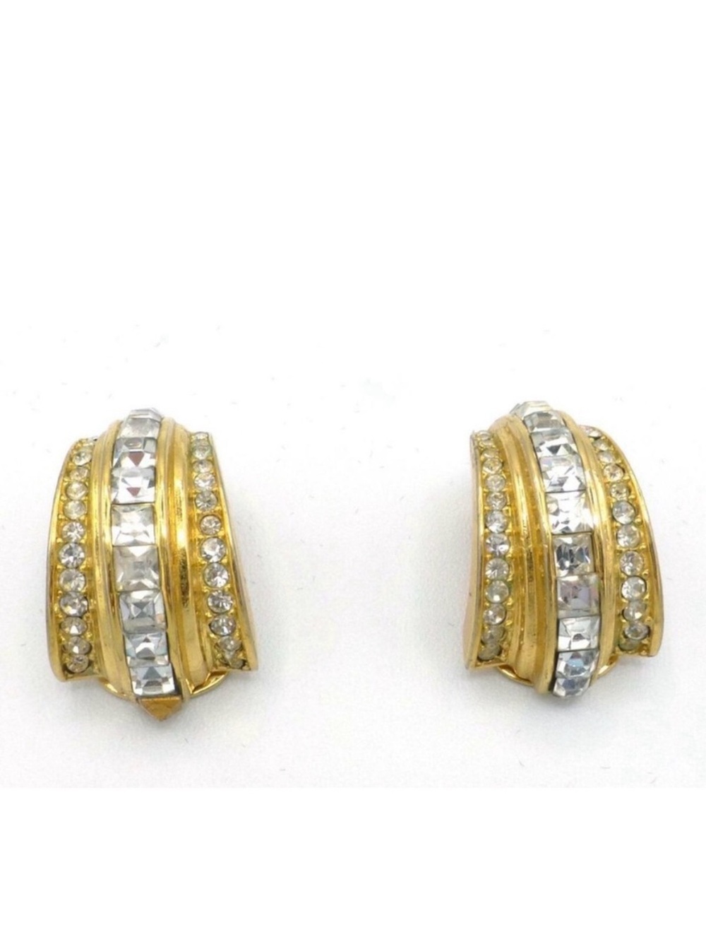 Gorgeous Vintage Christian Dior Art Deco Baquette Rhinestone Clip On Earrings - Picture 2 of 8